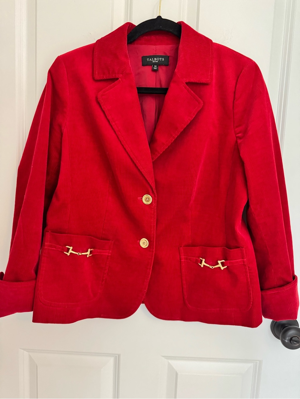 Talbots Petites Red Corduroy Blazer Gold Bit Equestrian Jacket 12P